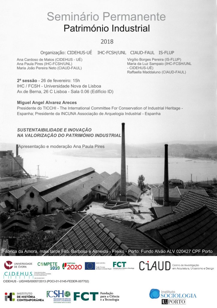 Cartaz do seminário Sustentabilidade e Inovação na Valorização do Património Industrial