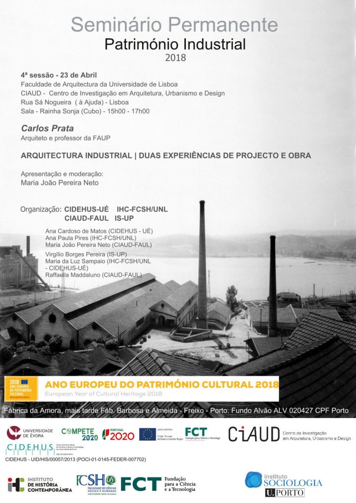Cartaz do seminário "Arquitectura Industrial: Duas experiências de projecto e obra"