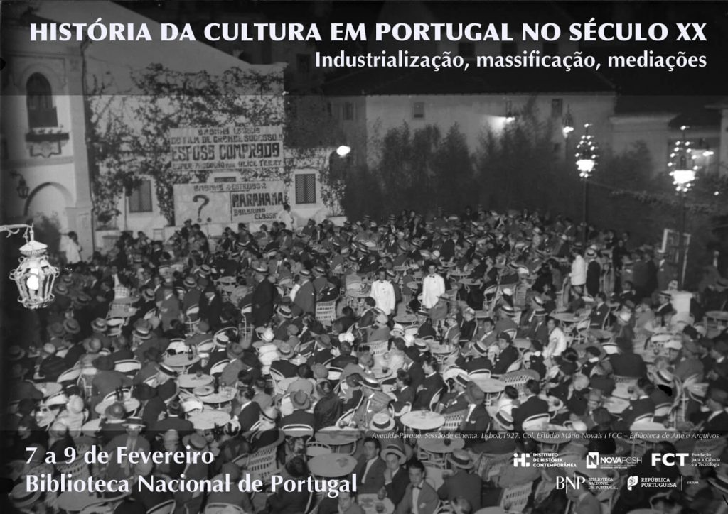 Cartaz do congresso "História da Cultura em Portugal no Século XX" com uma Fotografia histórica de uma sessão de cinema no Avenida Parque, em Lisboa, em 1927