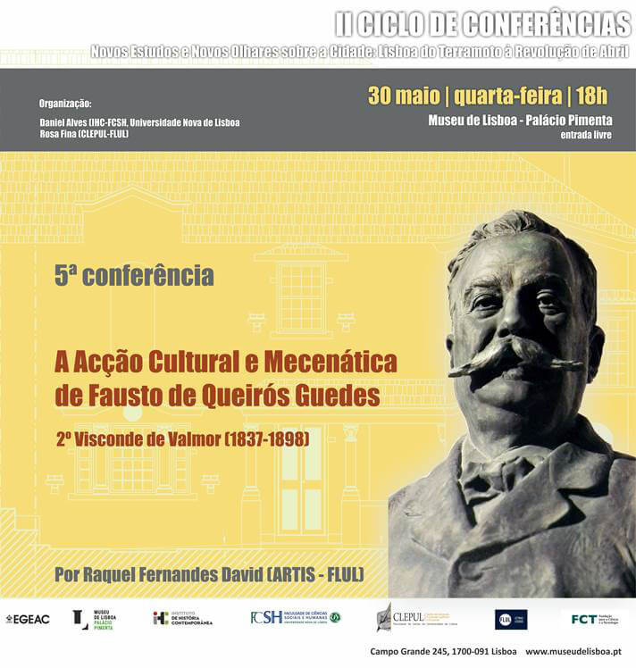 Cartaz da conferência "A acção cultural e mecenática de Fausto Queirós Guedes"