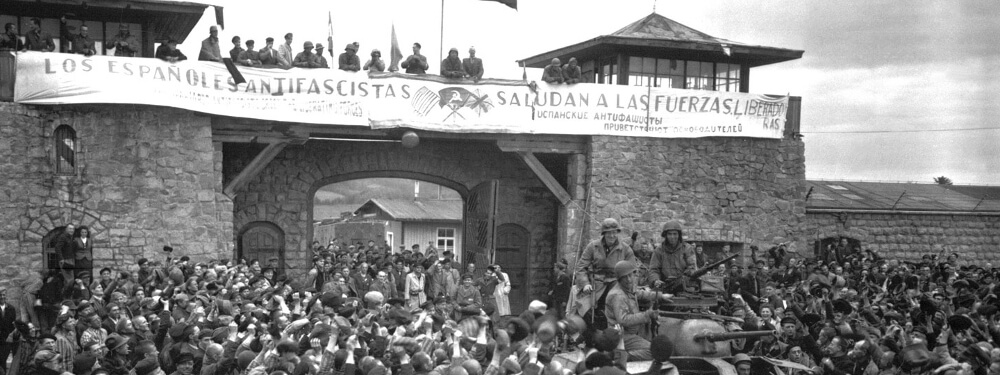 Fotografia do campo de concentração de Mauthausen aquando da sua libertação