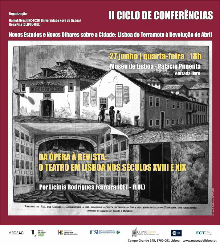 Cartaz da conferência "Da ópera à revista: o teatro em Lisboa nos séculos XVIII e XIX"
