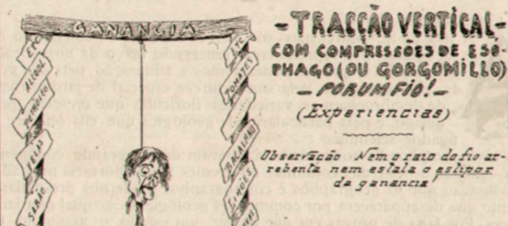Caricatura da Revista Micaelense que representa um enforcado