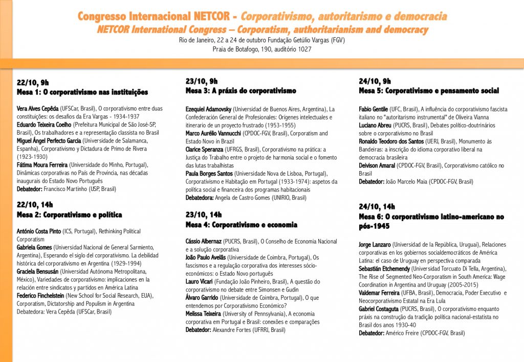 Programa do congresso NETCOR 2018