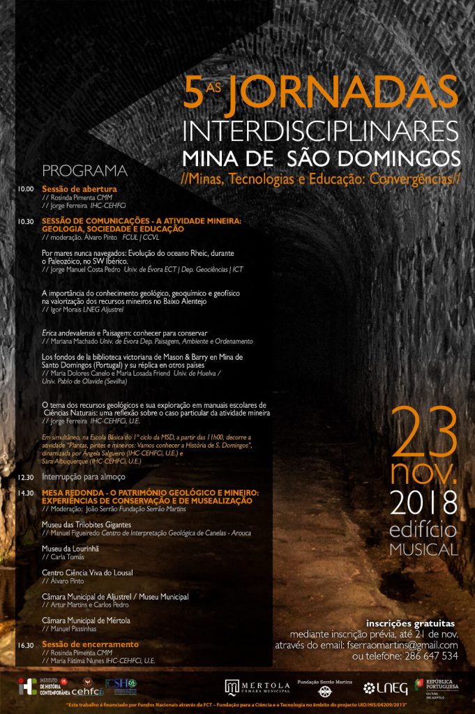 Cartaz/programa da 5ª Jornada Interdisciplinar na Mina de São Domingos: “Minas, tecnologias e educação: convergências”