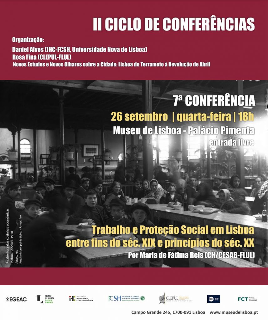 Cartaz da conferência "Trabalho e protecção social em Lisboa entre fins do séc. XIX e princípios do séc. XX"