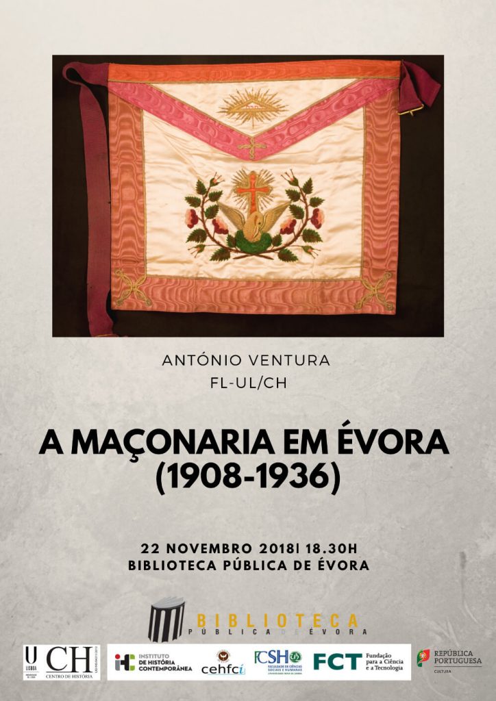 Cartaz da conferência "A Maçonaria em Évora (1908-1936)"