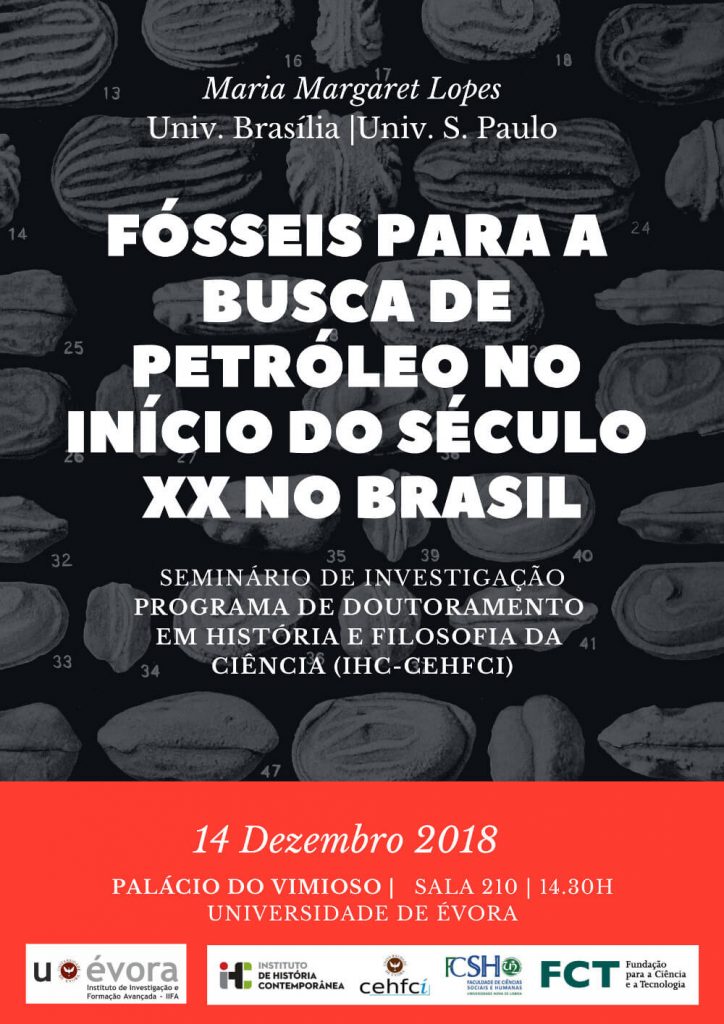 Cartaz do seminário "Fósseis para a Busca de Petróleo no Início do Século XX no Brasil"