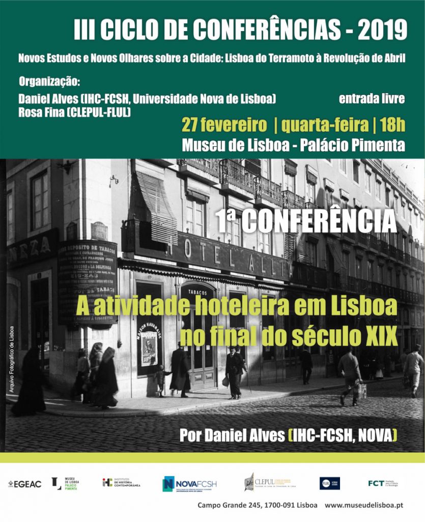 Cartaz da conferência "A atividade hoteleira em Lisboa no final do século XIX"