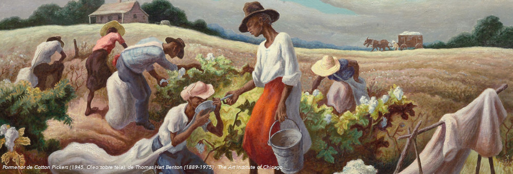 Pormenor do quadro Cotton Pickers (1945, Oleo sobre tela), de Thomas Hart Benton (1889-1975)