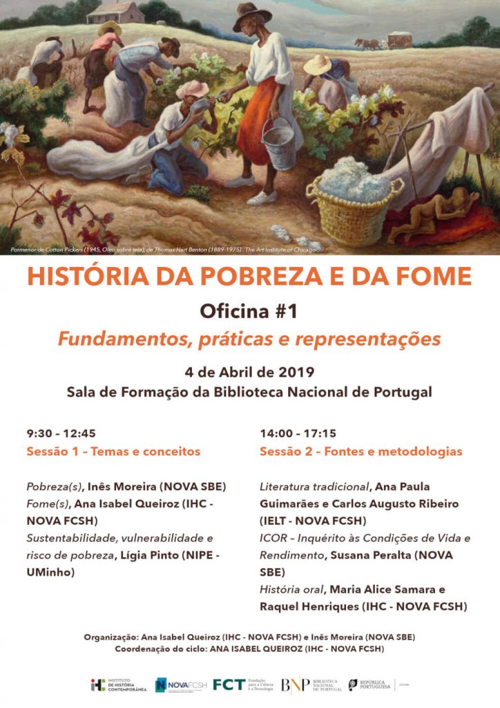Cartaz da primeira oficina do ciclo "História da Pobreza e da Fome", sobre fundamentos, práticas e representações