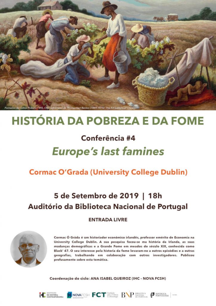 Cartaz da quarta conferência do ciclo "História da Pobreza e da Fome", dedicada ao tema "Europe's Last Famines"