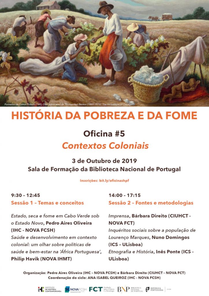 Cartaz da Quinta oficina do ciclo "História da Pobreza e da Fome", dedicada aos contextos coloniais