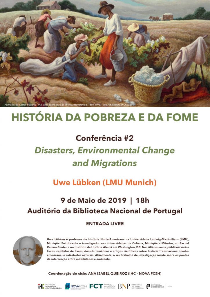 Cartaz da segunda conferência do ciclo "História da Pobreza e da Fome", com Uwe Lubken