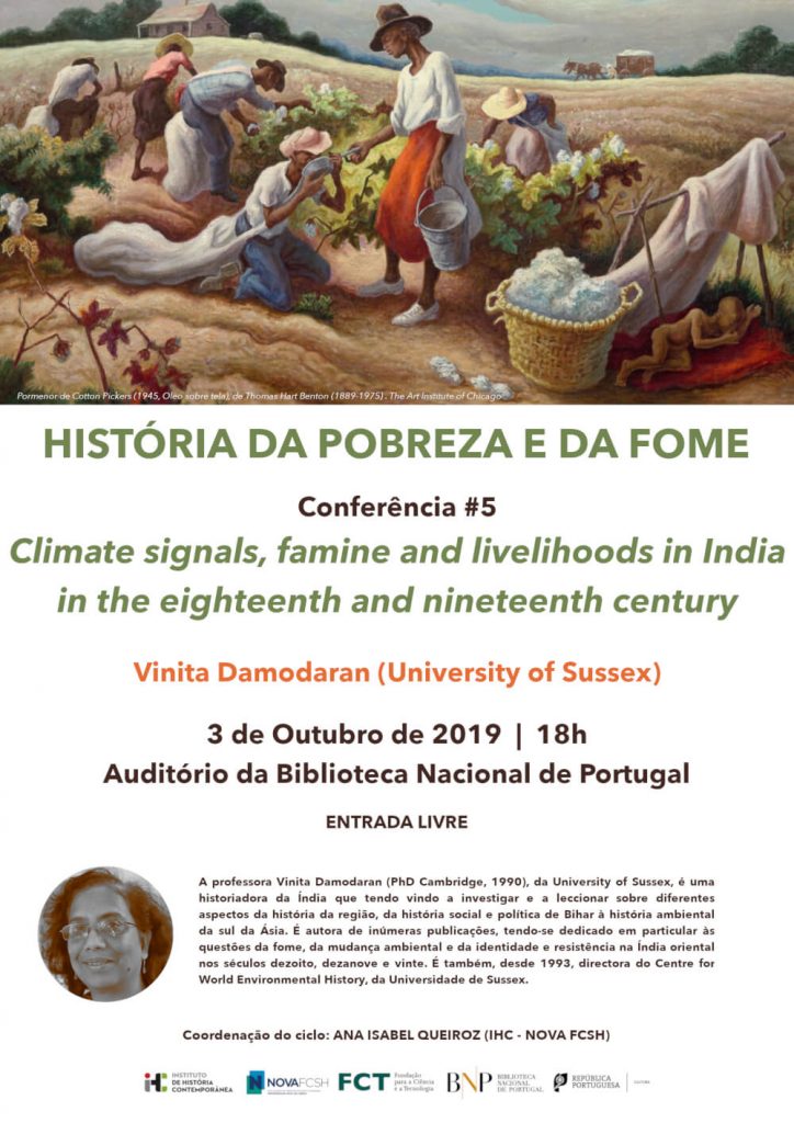 Cartaz da conferência "Climate signals, famine and livelihoods in India in the eighteenth and nineteenth century"