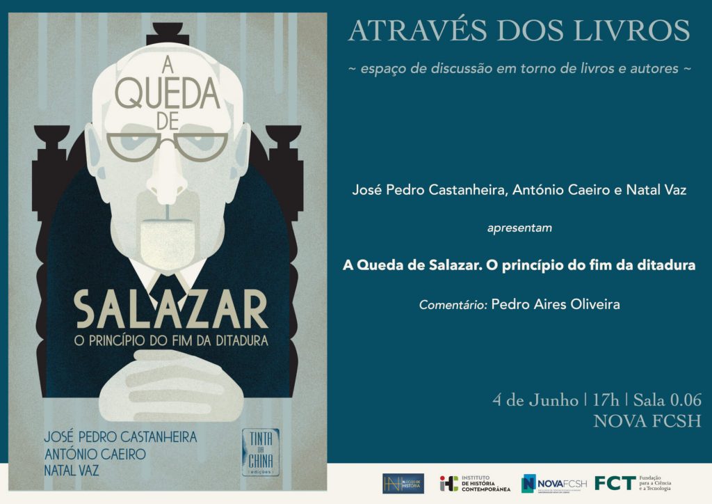 Cartaz da primeira sessão do "Através dos LIvros", sobre o livro "A queda de Salazar".