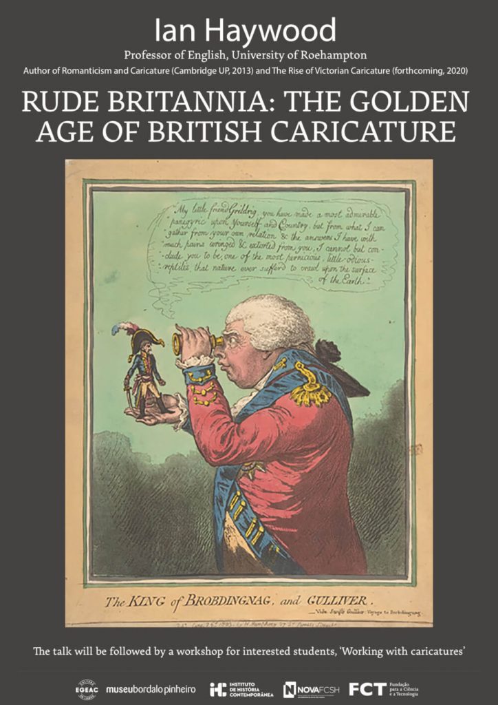 Cartaz da conferência "Rude Britannia: the golden age of British caricature"