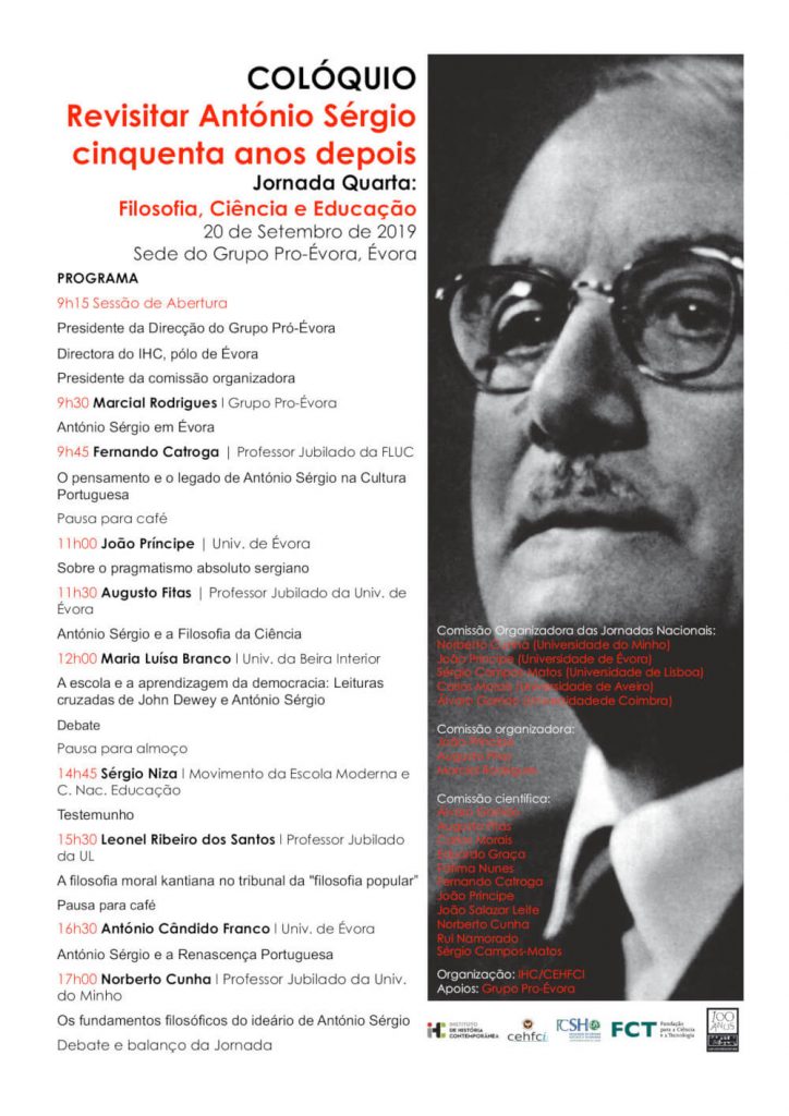 Cartaz da quarta jornada do colóquio "Revisitar António Sérgio cinquenta anos depois"