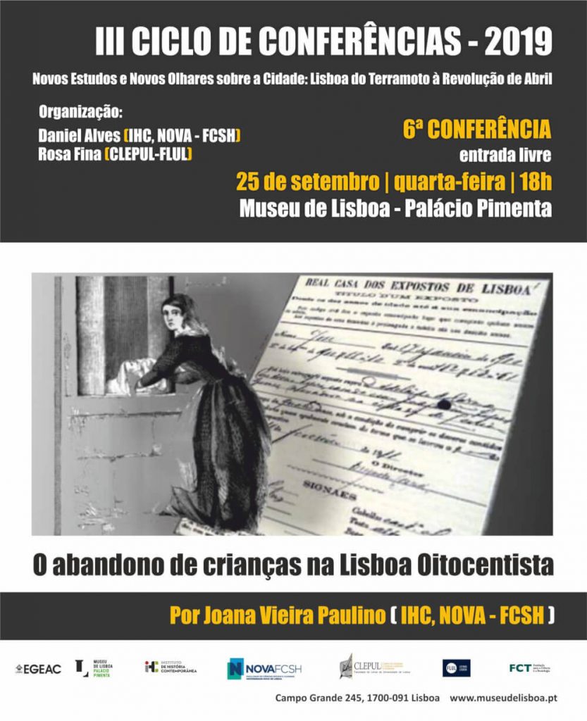 Cartaz da conferência "O abandono de crianças na Lisboa Oitocentista"