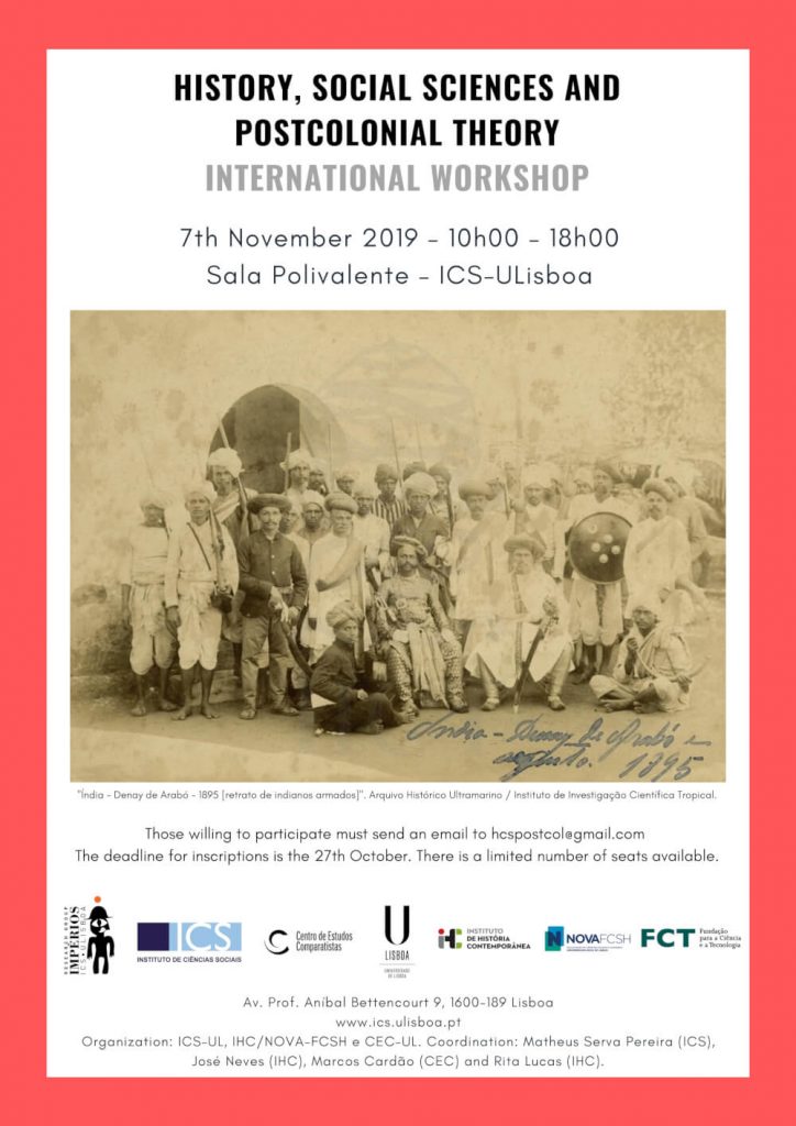 Cartaz do workshop "History, Social Sciences and Postcolonial Theory"