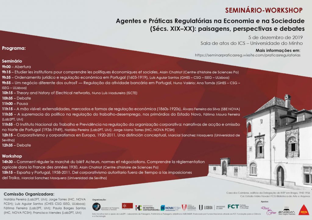 Cartaz-programa do Seminário-Workshop "Agentes e Práticas Regulatórias na Economia e na Sociedade"