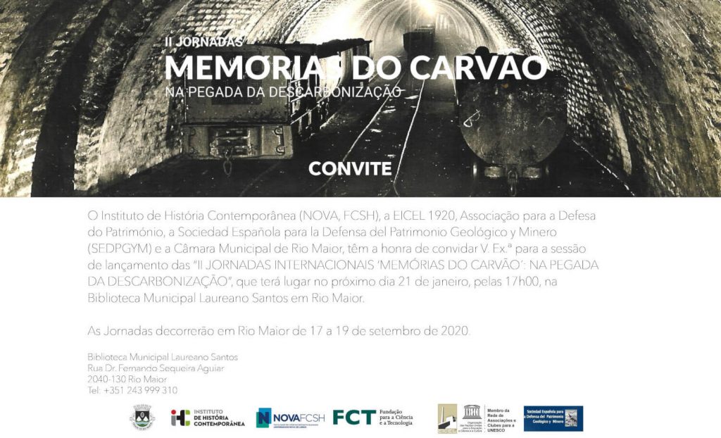 Convite para a sessão de lançamento das II Jornadas Internacionais Memórias do Carvão