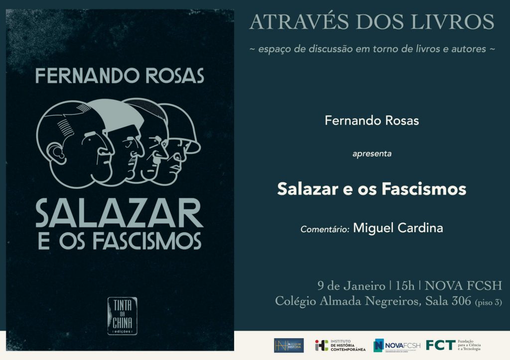Cartaz da quinta sessão do ciclo "Através dos Livros", sobre o livro "Salazar e os Fascismos"
