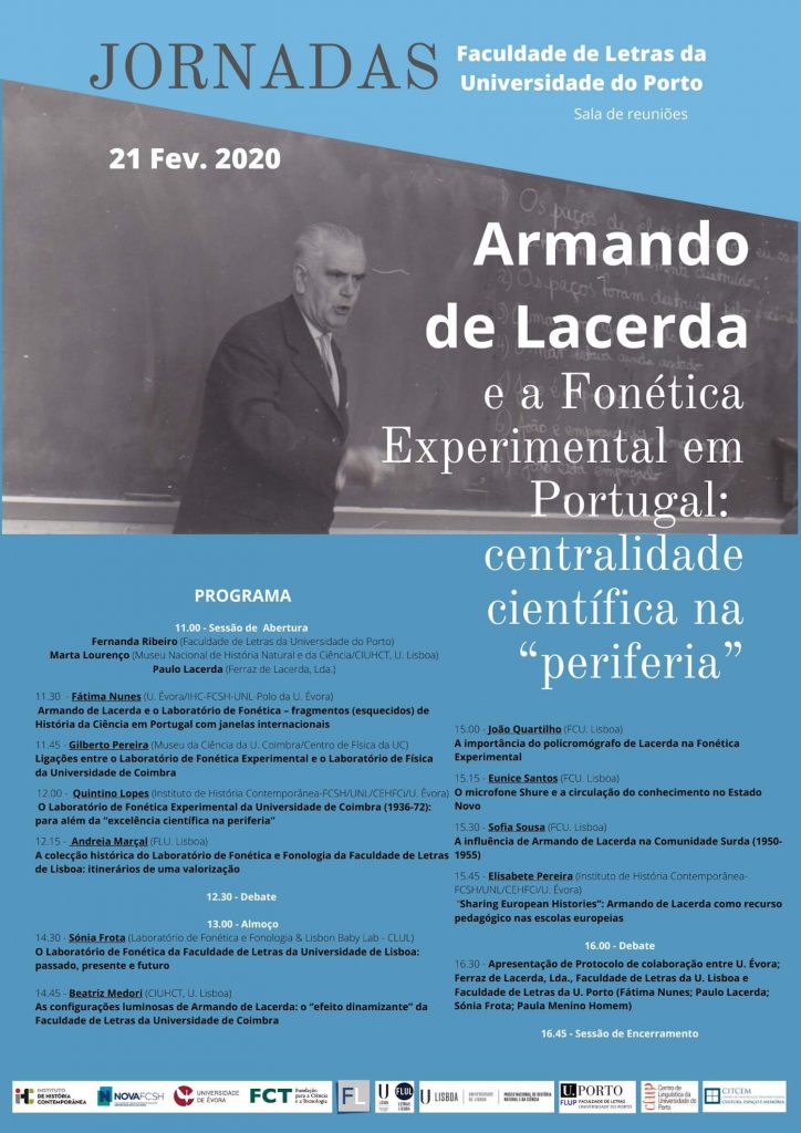 Cartaz das jornadas "Armando de Lacerda e a Fonética Experimental em Portugal"