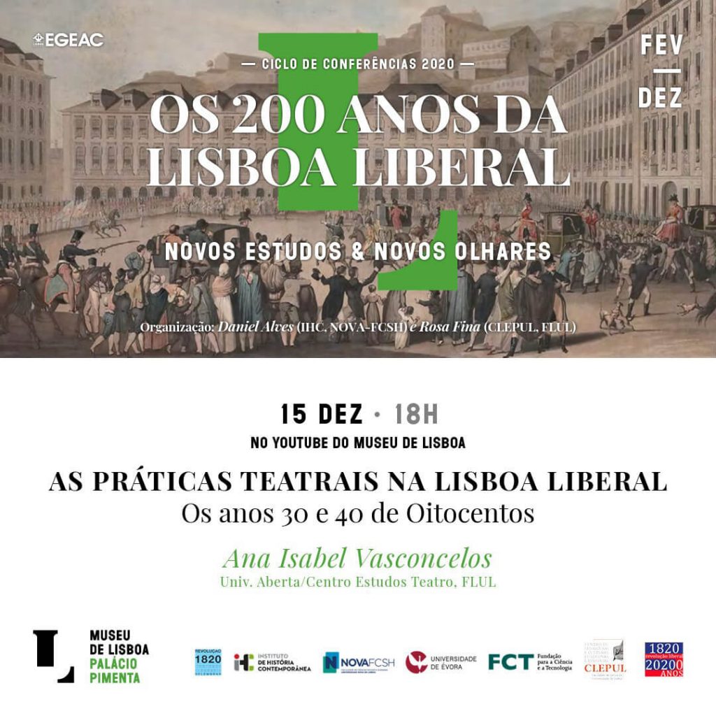 Cartaz da conferência "As práticas teatrais na Lisboa Liberal"
