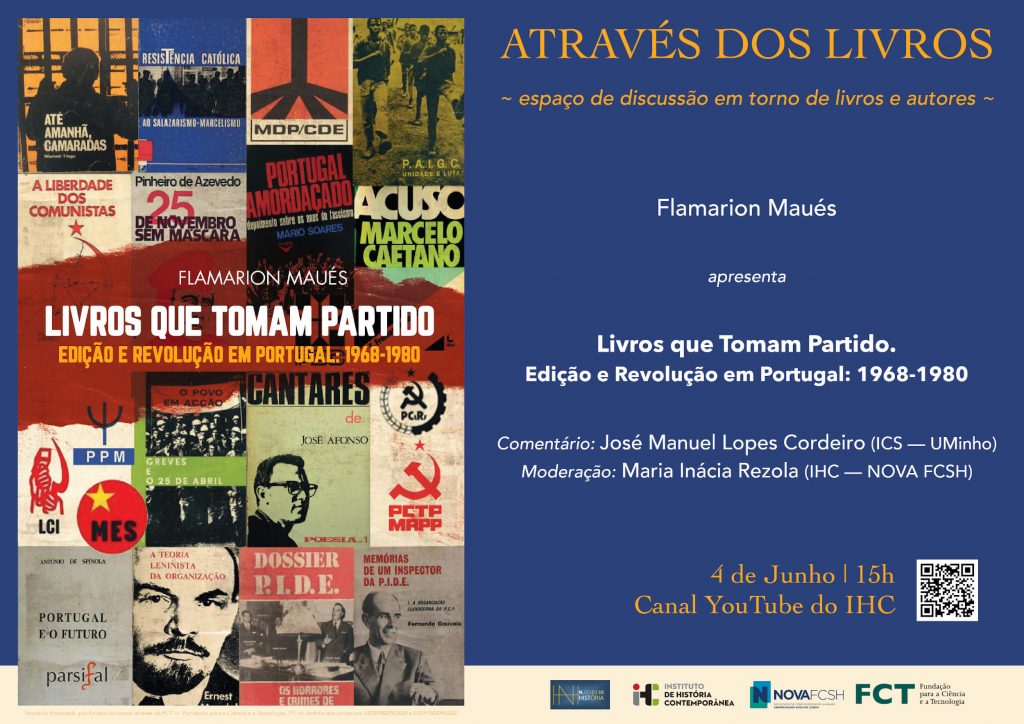 Cartaz da nona sessão do ciclo "Através dos Livros", sobre o livro "Livros que Tomam Partido"