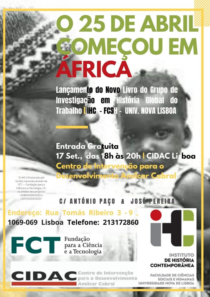 Cartaz da sessão de apresentação do livro "O 25 de Abril começou em África"