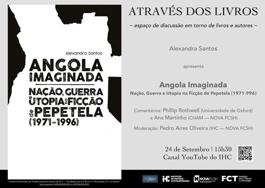 Cartaz da décima-primeira sessão do ciclo "Através dos Livros", sobre o livro "Angola Imaginada"
