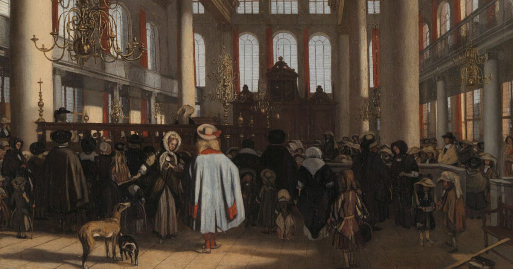 Pintura "A sinagoga portuguesa de Amsterdão", de Emanuel de Witte, 1680
