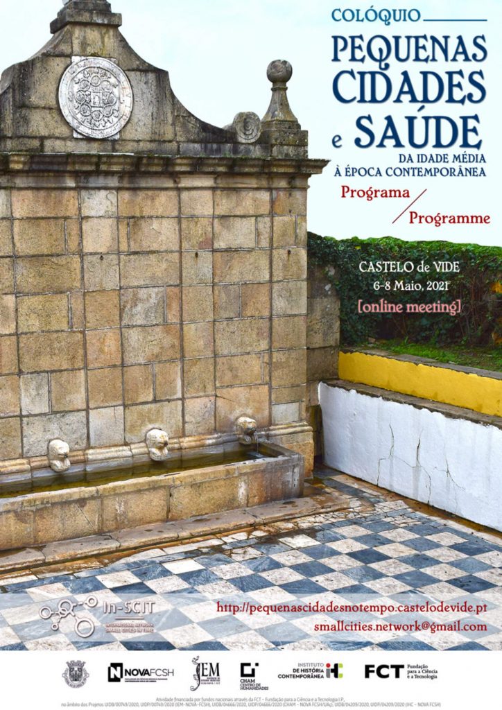Cartaz do colóquio "Pequenas Cidades e Saúde (da Idade Média à Época Contemporânea): assistência médica, instituições sanitárias e políticas urbanas de higiene"