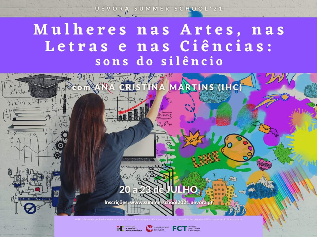 Cartaz do curso "Mulheres nas Artes, nas Letras e nas Ciências" integrado na UÉvora Summer School 2021