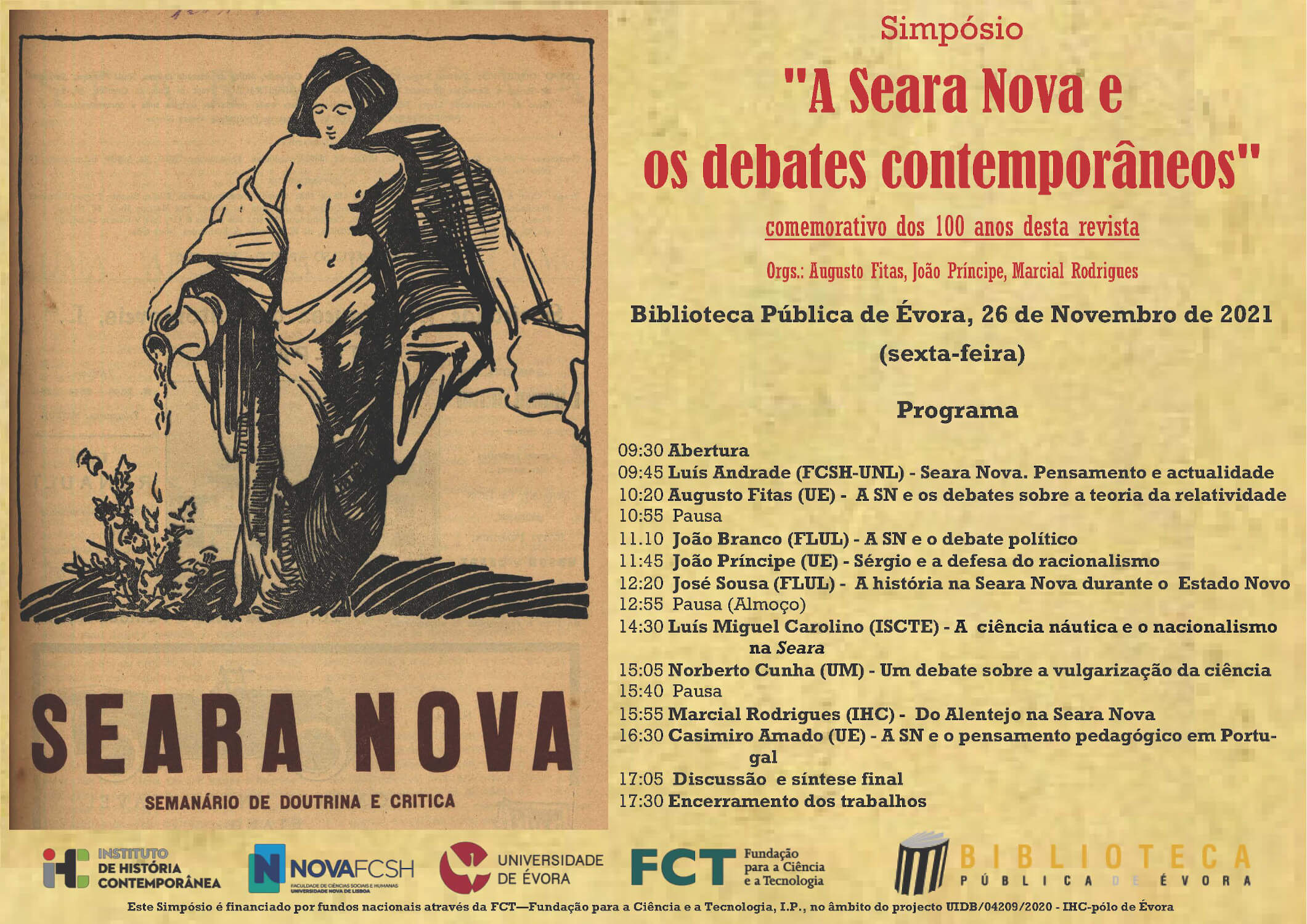 Cartaz-programa do simpósio "A Seara Nova e os debates contemporâneos"