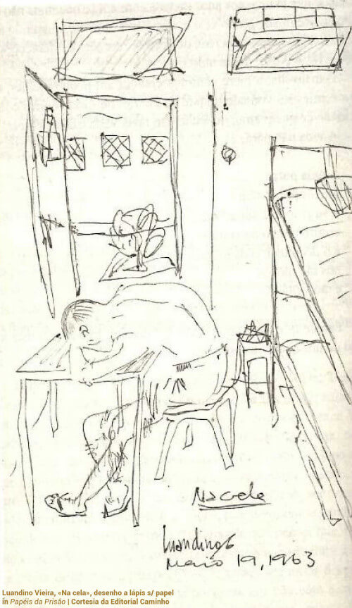 "Na Cela", desenho de José Luandino Vieira de 19 de Maio de 1963
