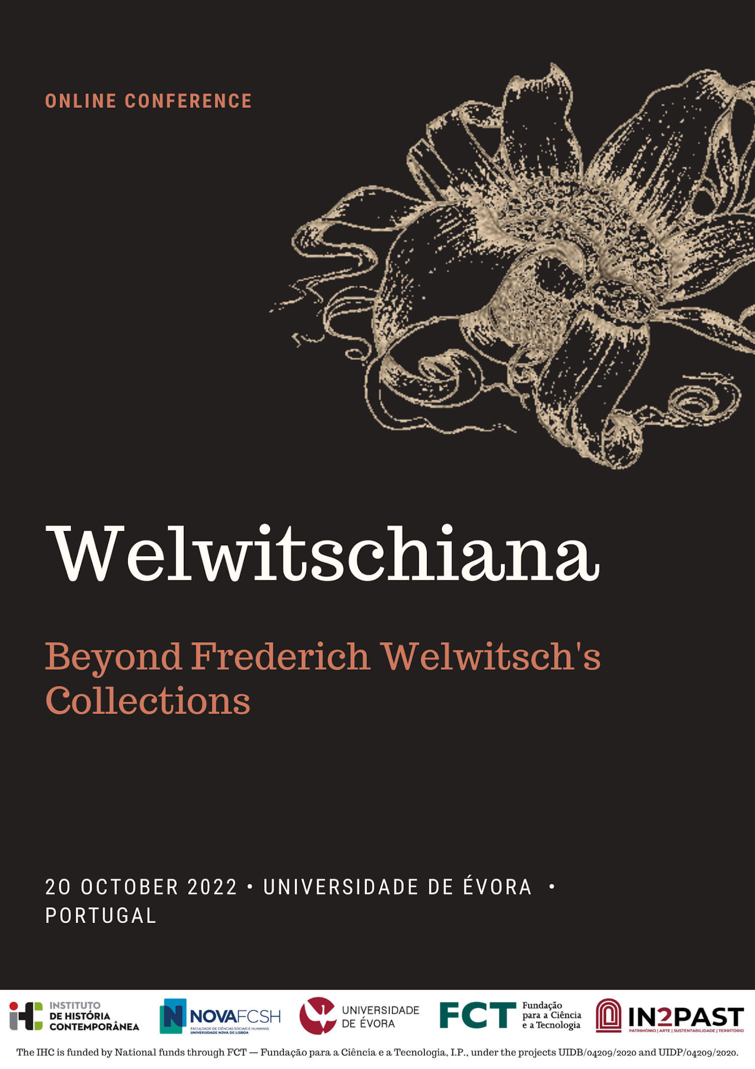 Cartaz da conferência "Welwitschiana: Beyond Frederich Welwitsch’s Collections". 20 de Outubro de 2022, online