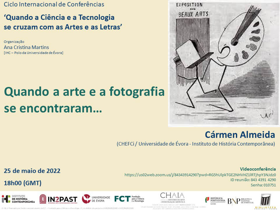 Cartaz da conferência "Quando a arte e a fotografia se encontram...", com Cármen Almeida. 25 de Maio, às 18 horas, via Zoom