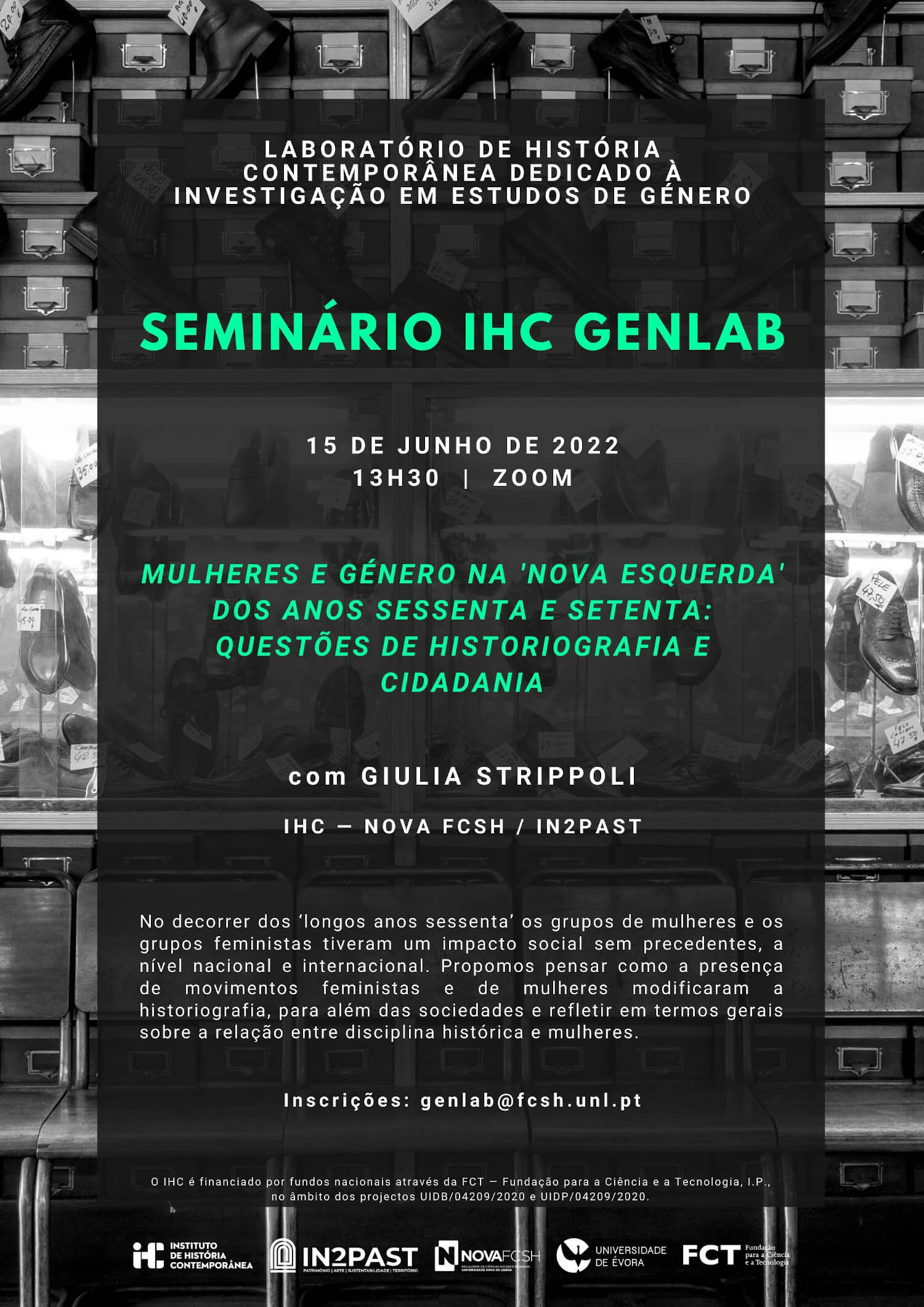 Cartaz do IHC GenLab com Giulia Strippoli. 15 de Junho às 13h30, via Zoom