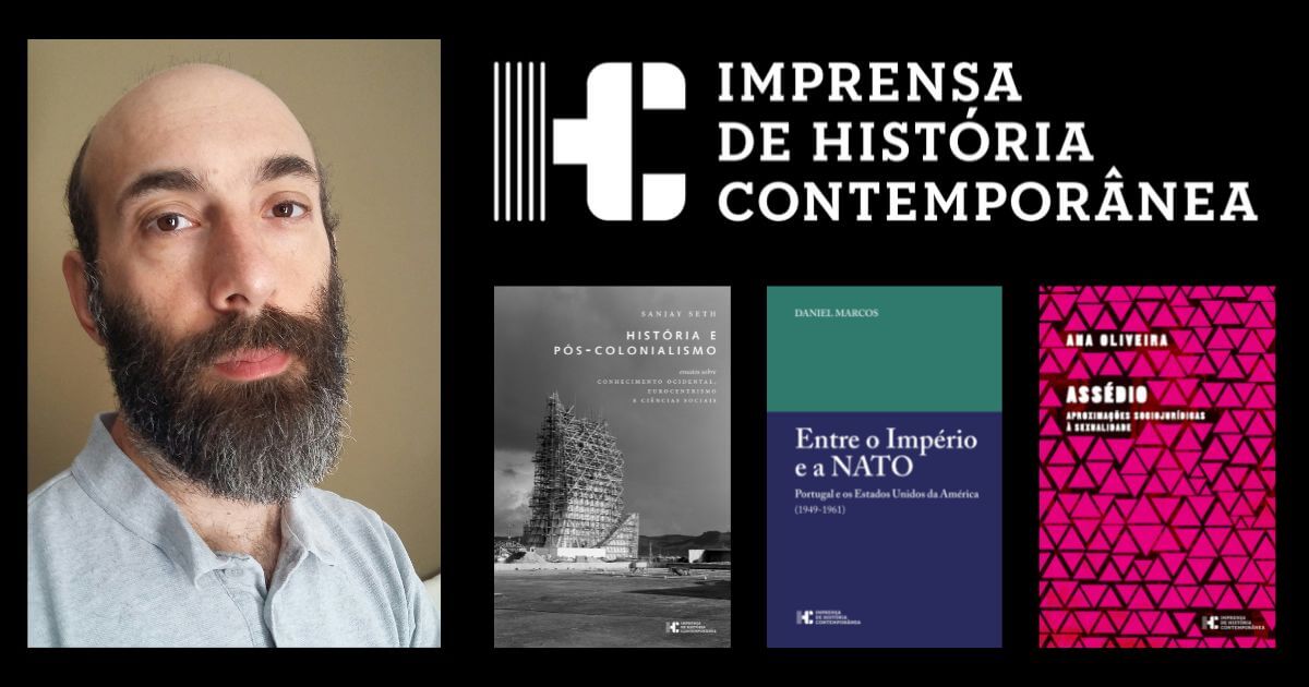 Imagem ilustrativa da notícia: inclui uma fotografia de Victor Pereira, o logótipo da Imprensa de História Contemporânea e as capas dos três últimos livros publicados
