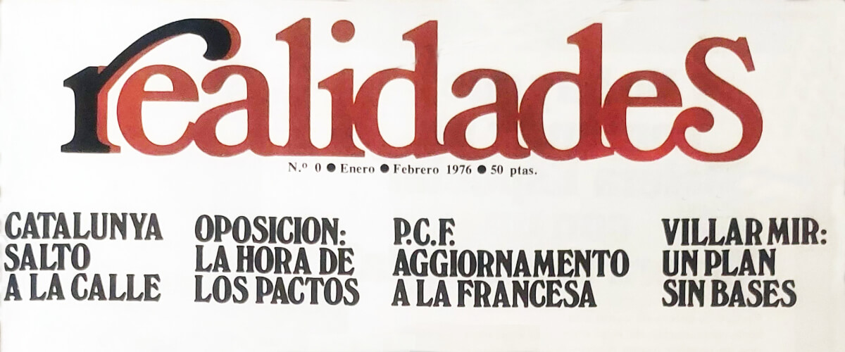 Detalhe da capa do primeiro número da revista espanhola Realidades, editado em Janeiro de 1976.