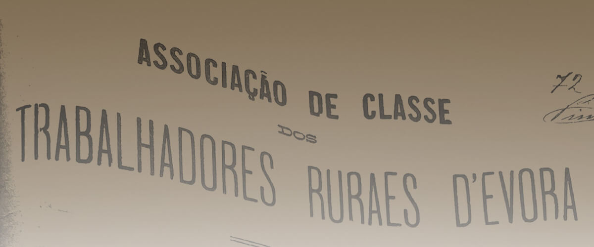 FFotografia do cabeçalho de um documento intitulado “Associação de classe dos trabalhadores ruraes d’Évora”.