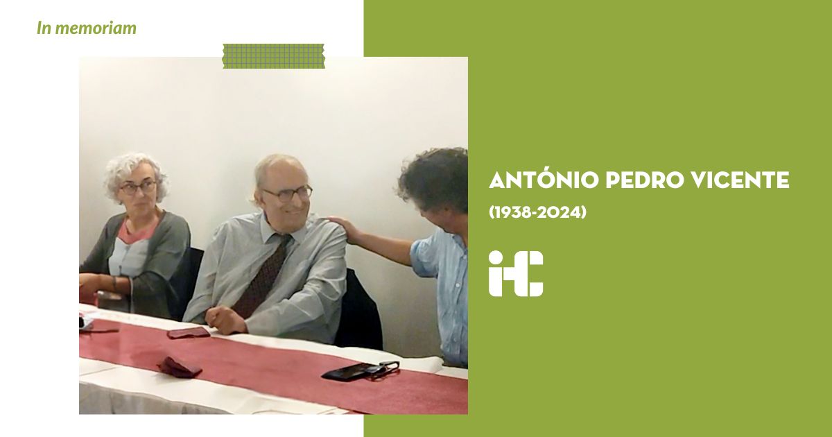 Imagem ilustrativa da nota de pesar da Direcção do IHC pelo falecimento de António Pedro Vicente, com uma fotografia do António Pedro Vicente por ocasião do jantar de homenagem aos investigadores eméritos do IHC.