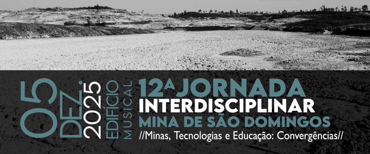 Detalhe do cartaz da décima-segunda Jornada Interdisciplinar na Mina de São Domingos “Minas, tecnologias e educação: convergências”. 5 de Dezembro de 2025, no Edifício Musical da Mina de São Domingos, Mértola.